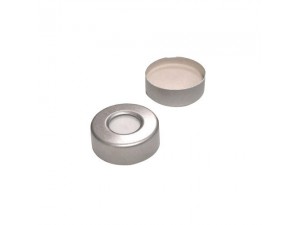 ND20 Closures, Open Top, Aluminum Crimp Cap with Natural PTFE/White Silicone Septa